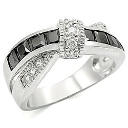 Women High Polished Stainless Steel Ring with AAA Grade CZ in Jet - Size 9