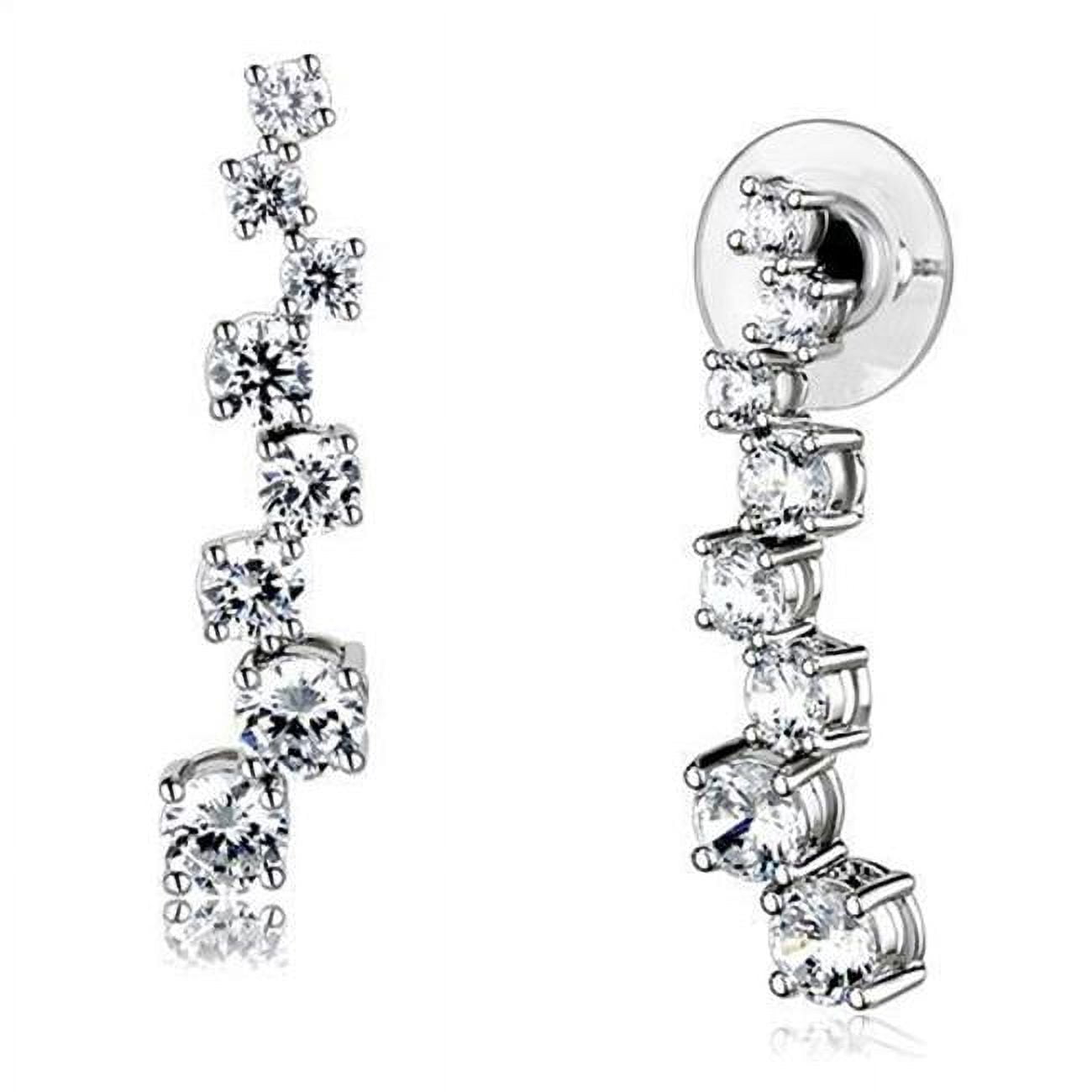 Picture of Alamode 3W1352 Women Rhodium Brass Earrings with AAA Grade CZ in Clear