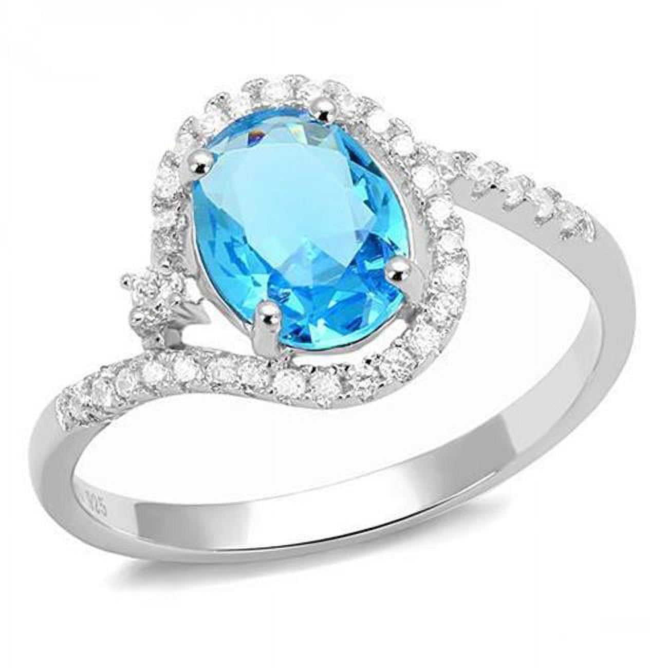 Picture of Alamode 3W1393-7 Women Rhodium 925 Sterling Silver Ring with Synthetic in London Blue - Size 7
