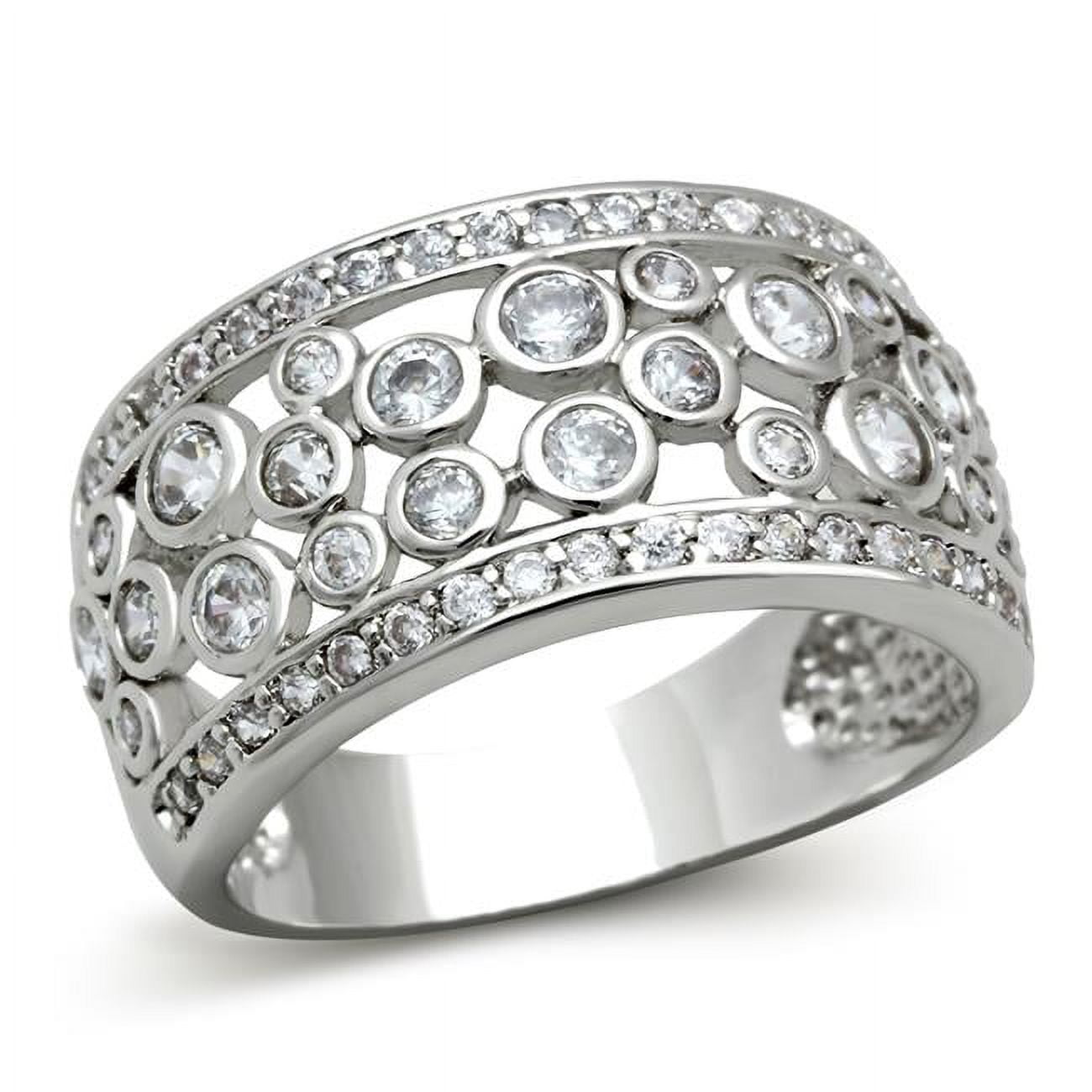 Women Rhodium Brass Ring with AAA Grade CZ in Clear - Size 7