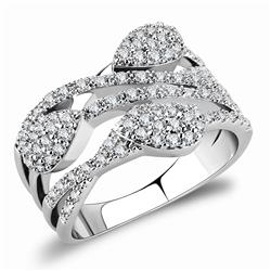 Women Rhodium Brass Ring with AAA Grade CZ in Clear - Size 5
