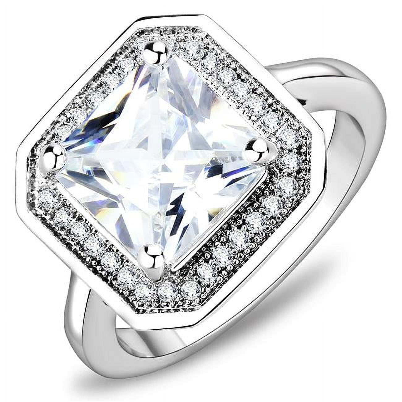 Women Rhodium Brass Ring with AAA Grade CZ in Clear - Size 5
