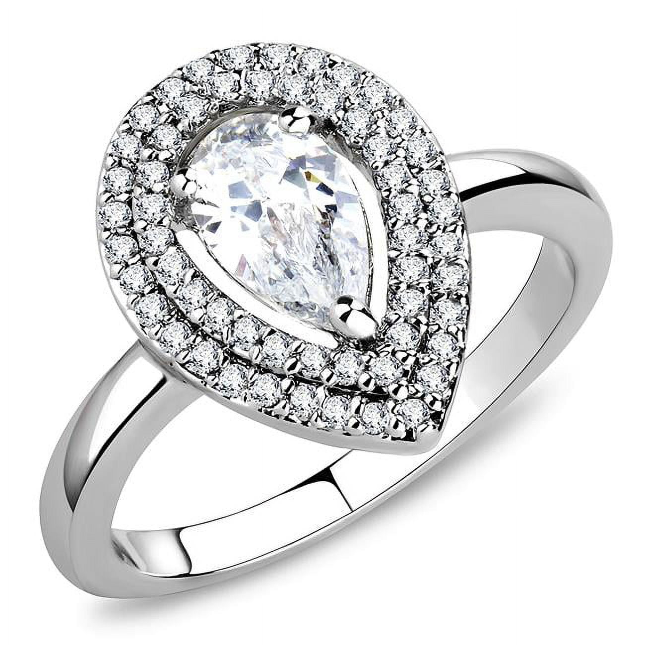 Women Rhodium Brass Ring with AAA Grade CZ in Clear - Size 5