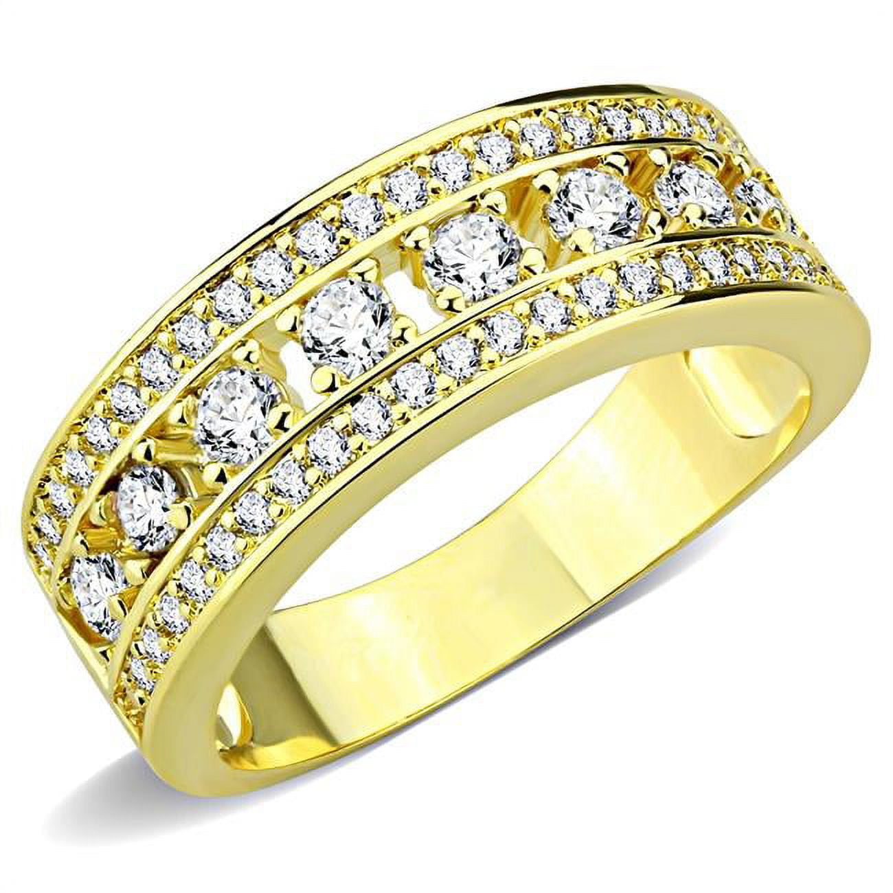 Women Gold Brass Ring with AAA Grade CZ in Clear - Size 6
