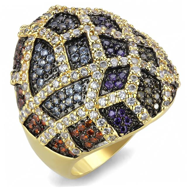 Women Gold & Ruthenium Brass Ring with AAA Grade CZ in Multi Color - Size 6