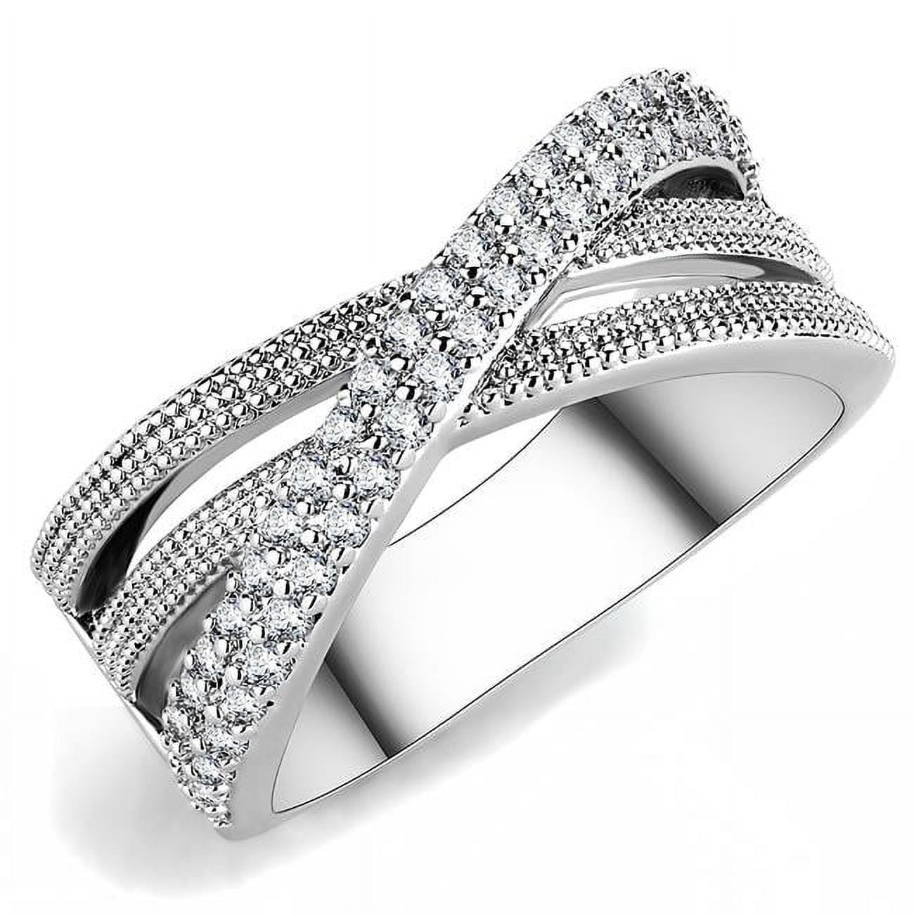 Women Rhodium Brass Ring with AAA Grade CZ in Clear - Size 5