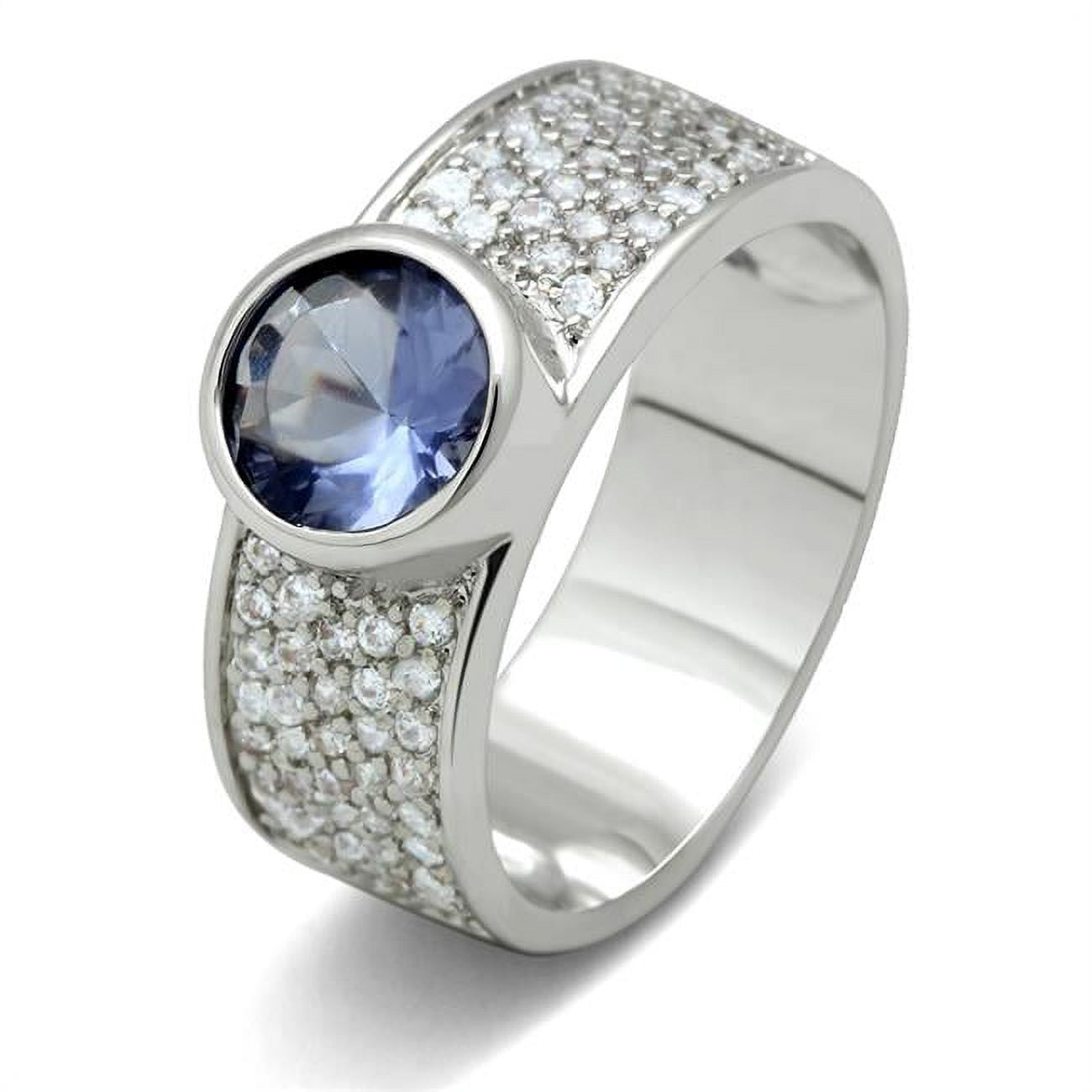 Women Rhodium Brass Ring with Synthetic in Light Sapphire - Size 5