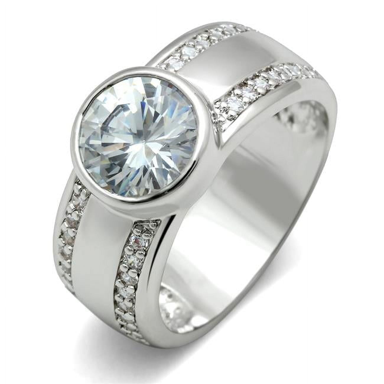 Women Rhodium Brass Ring with AAA Grade CZ in Clear - Size 5
