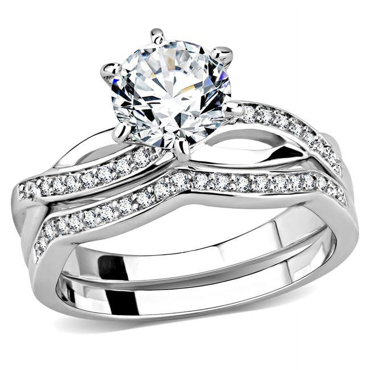 Women Rhodium Brass Ring with AAA Grade CZ in Clear - Size 5
