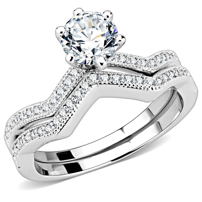 Women Rhodium Brass Ring with AAA Grade CZ in Clear - Size 5