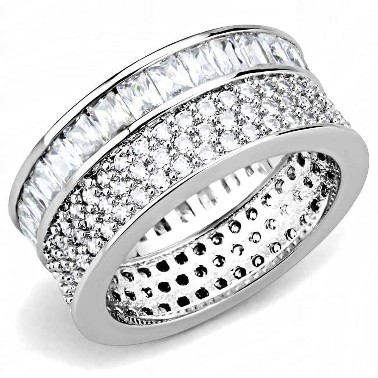 3W1520-8 Women Rhodium Stainless Steel Ring with AAA Grade CZ in Clear - Size 8
