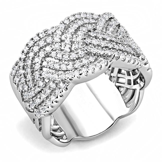 Women Rhodium Brass Ring with AAA Grade CZ in Clear - Size 6