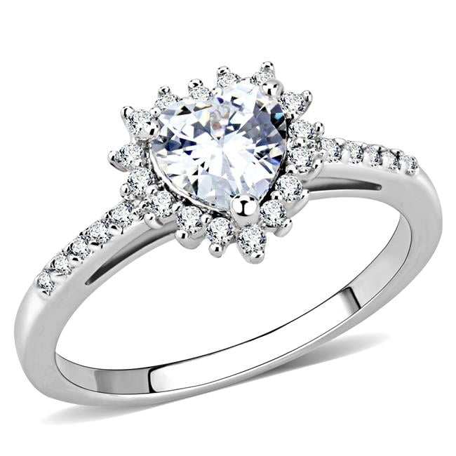 Women Rhodium Brass Ring with AAA Grade CZ in Clear - Size 8