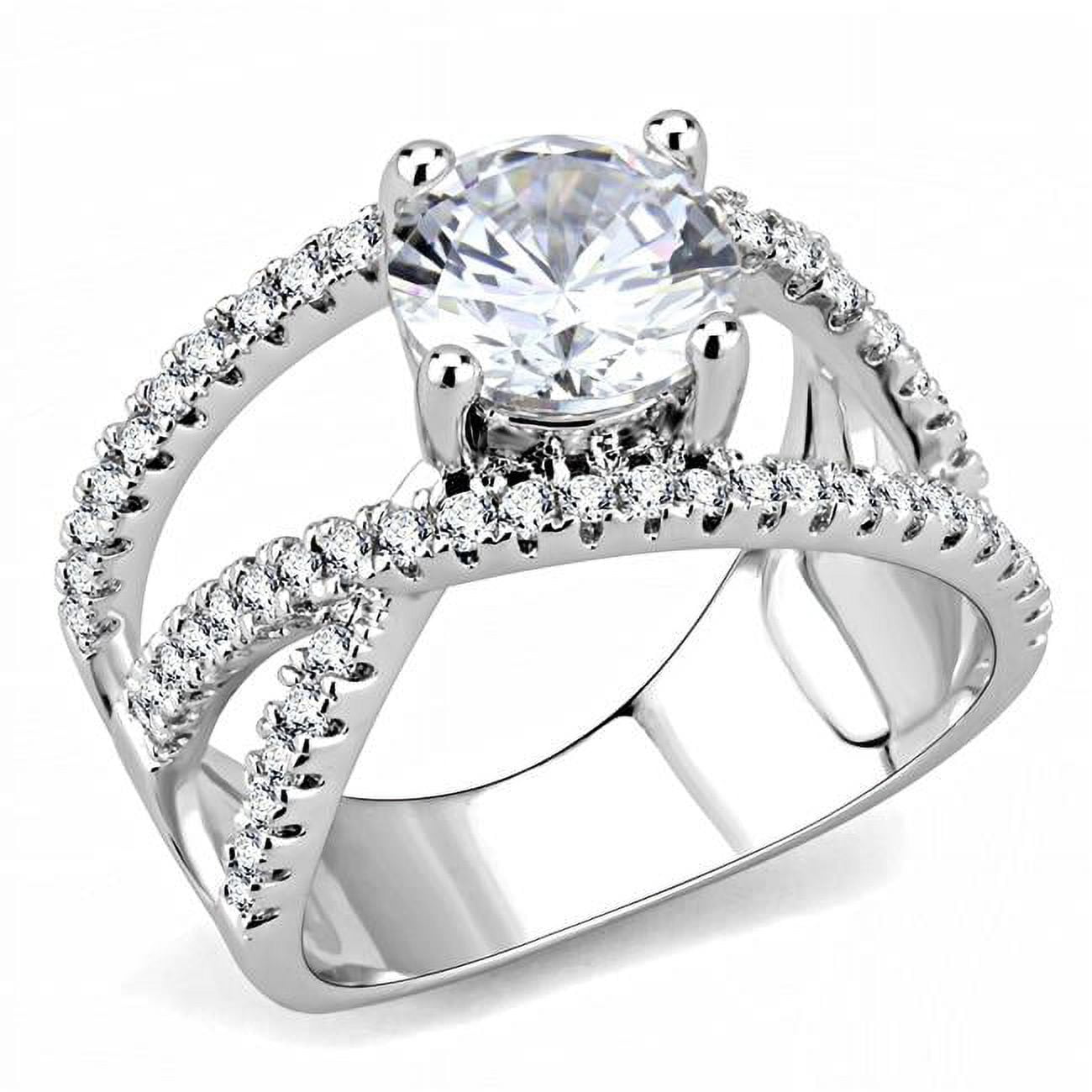 Women Rhodium Brass Ring with AAA Grade CZ in Clear - Size 5