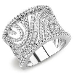 Women Rhodium Brass Ring with AAA Grade CZ in Clear - Size 10