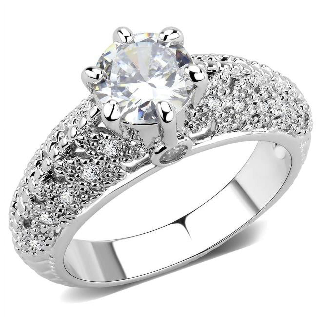 Women Rhodium Brass Ring with AAA Grade CZ in Clear - Size 10
