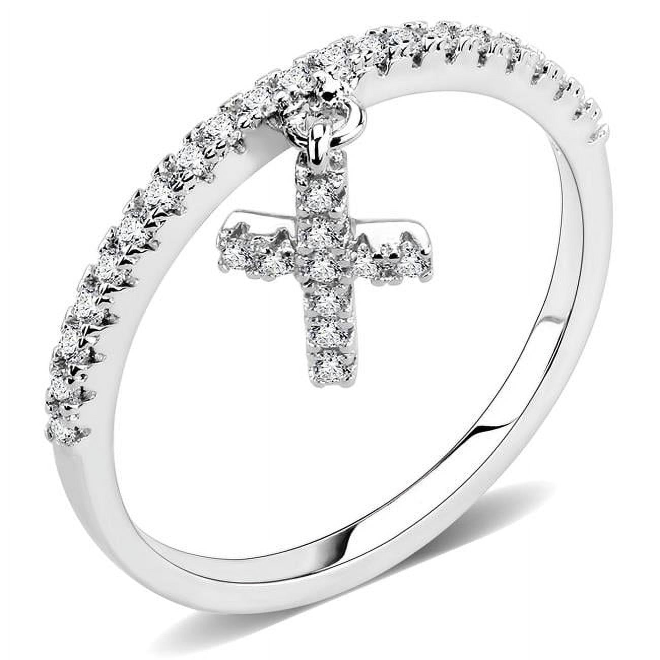 Women Rhodium Brass Ring with AAA Grade CZ in Clear - Size 7