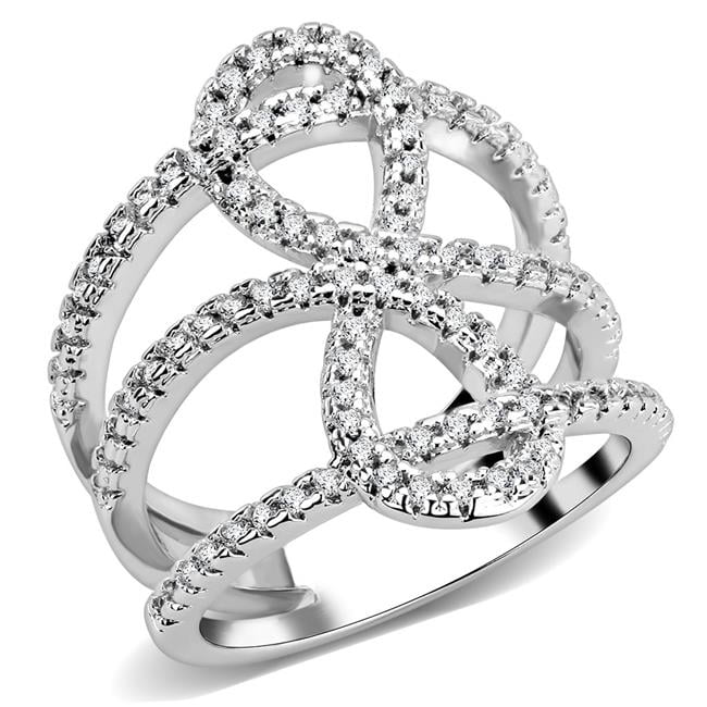 Women Rhodium Brass Ring with AAA Grade CZ in Clear - Size 10