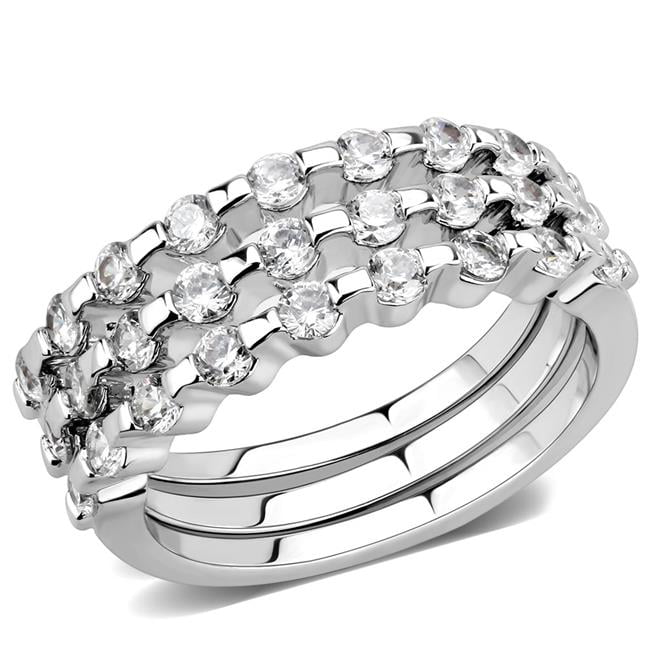 Women Rhodium Brass Ring with AAA Grade CZ in Clear - Size 8