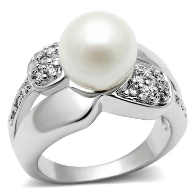 Women Rhodium Brass Ring with Synthetic in White - Size 6
