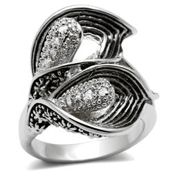 Women Rhodium Brass Ring with AAA Grade CZ in Clear - Size 6