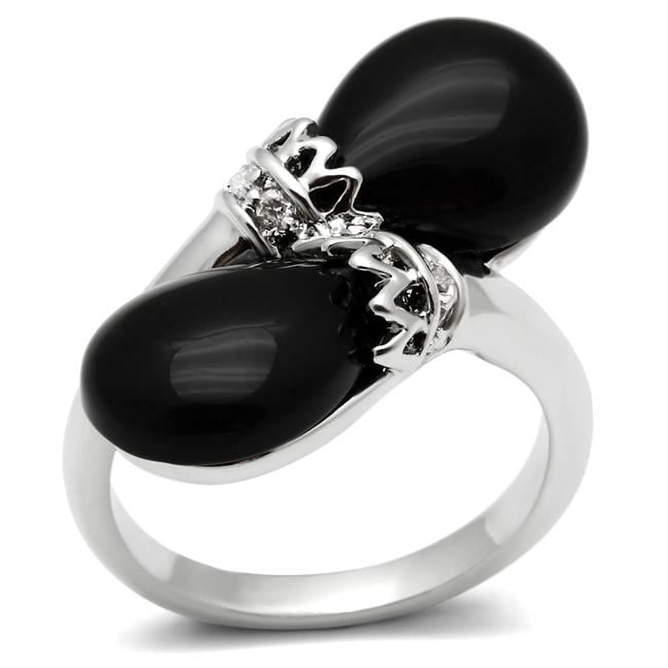 Women Rhodium Brass Ring with Semi-Precious in Jet - Size 8