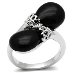 Women Rhodium Brass Ring with Semi-Precious in Jet - Size 9