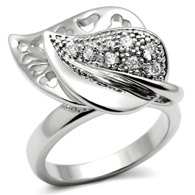 Women Rhodium Brass Ring with AAA Grade CZ in Clear - Size 6