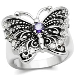 Women Rhodium Brass Ring with AAA Grade CZ in Amethyst - Size 6