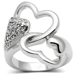 Women Rhodium Brass Ring with AAA Grade CZ in Clear - Size 10