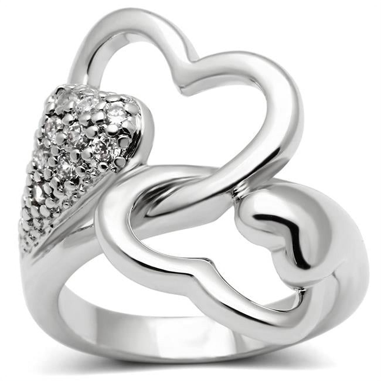 Women Rhodium Brass Ring with AAA Grade CZ in Clear - Size 5
