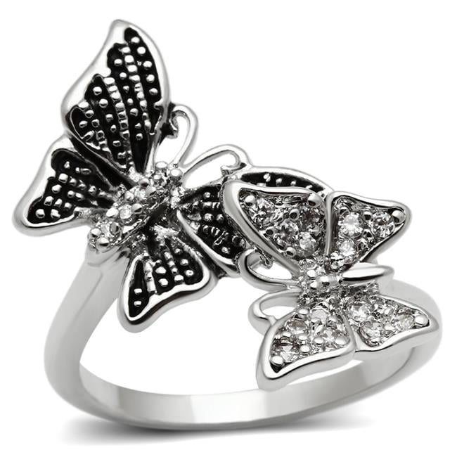 Women Rhodium Brass Ring with AAA Grade CZ in Clear - Size 6