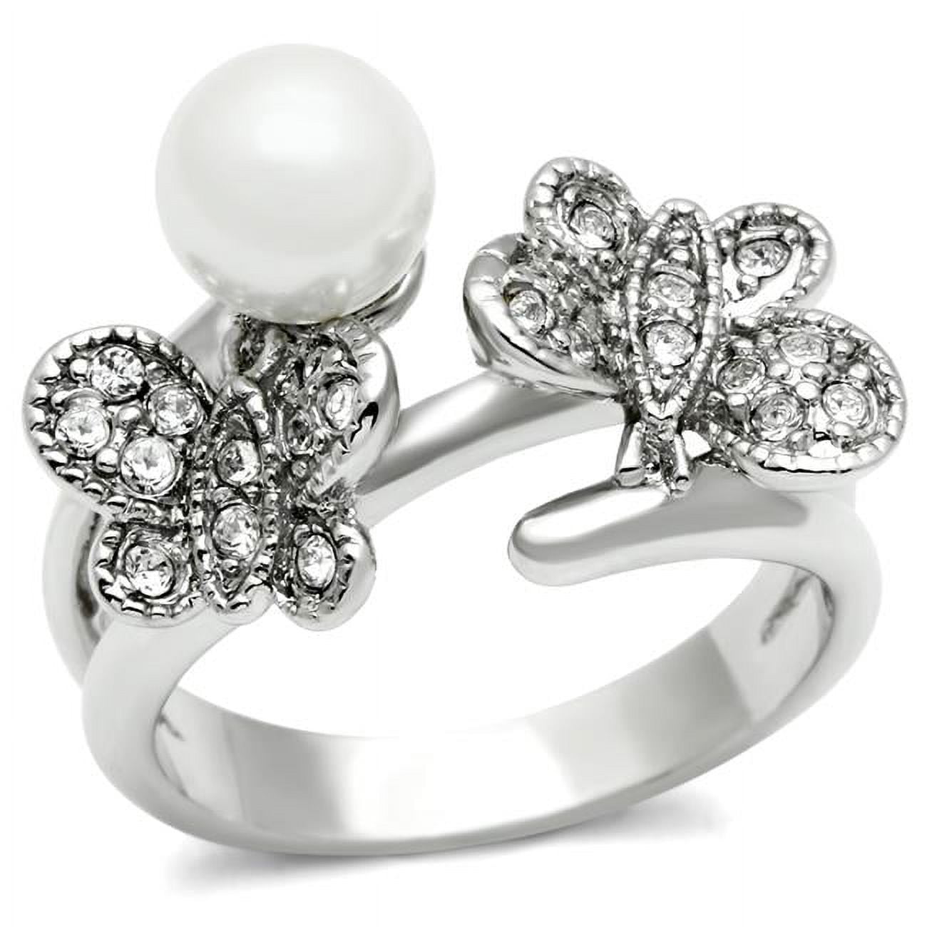 Women Rhodium Brass Ring with Synthetic in White - Size 10