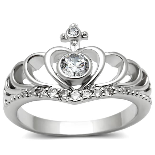 Women Rhodium Brass Ring with AAA Grade CZ in Clear - Size 7