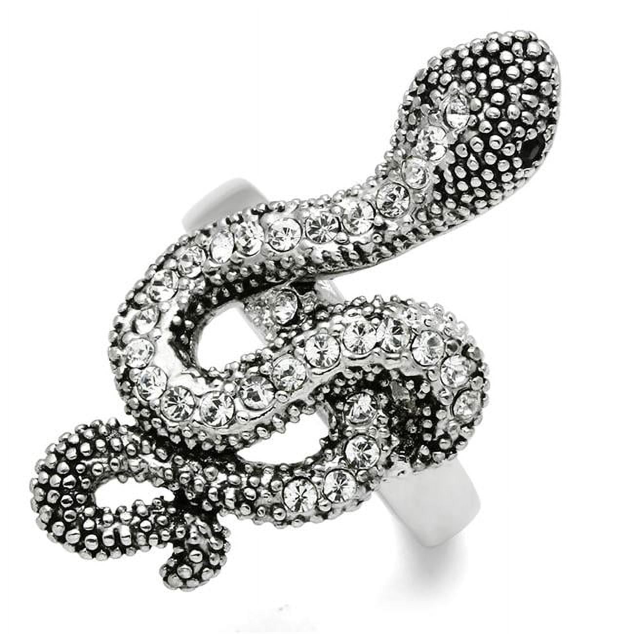 Women Rhodium Brass Ring with Top Grade Crystal in Jet - Size 6