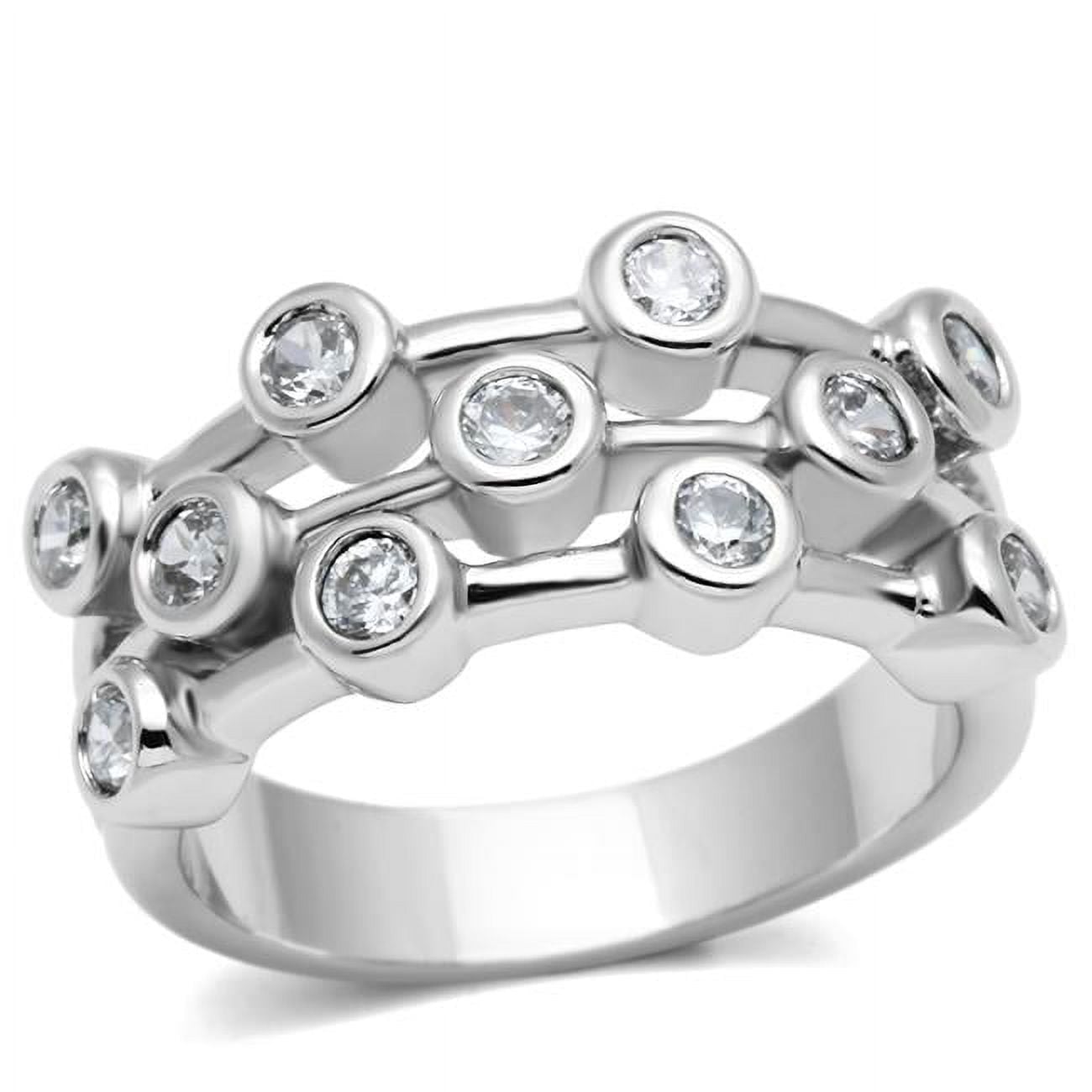 Women Rhodium Brass Ring with AAA Grade CZ in Clear - Size 8