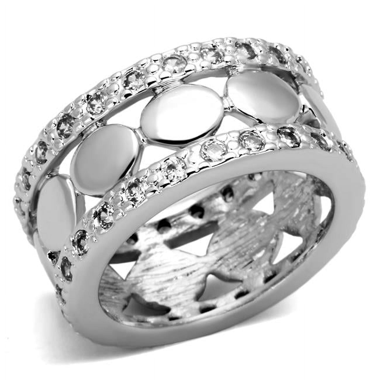 Women Rhodium Brass Ring with AAA Grade CZ in Clear - Size 9