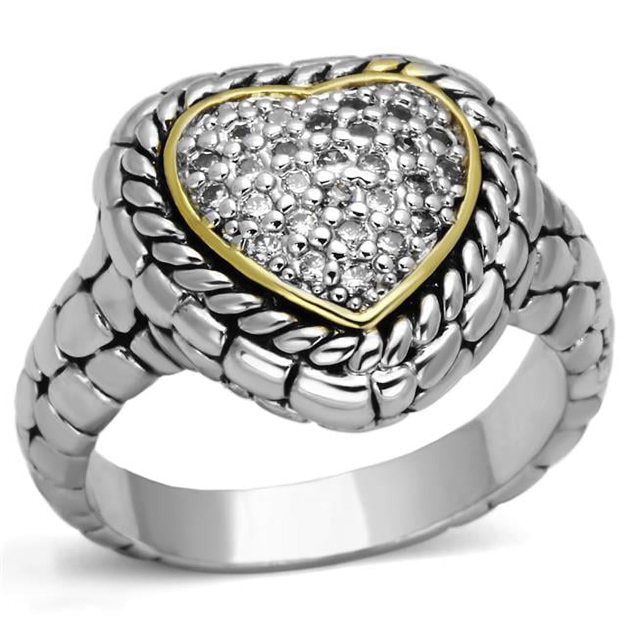 Women Reverse Two-Tone Brass Ring with AAA Grade CZ in Clear - Size 6