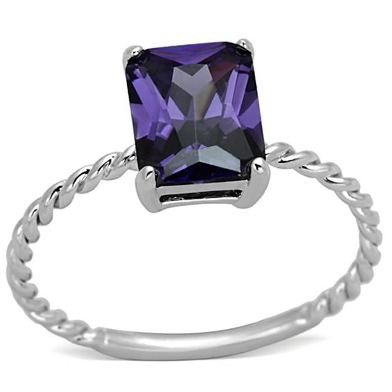 Women Rhodium Brass Ring with AAA Grade CZ in Amethyst - Size 9