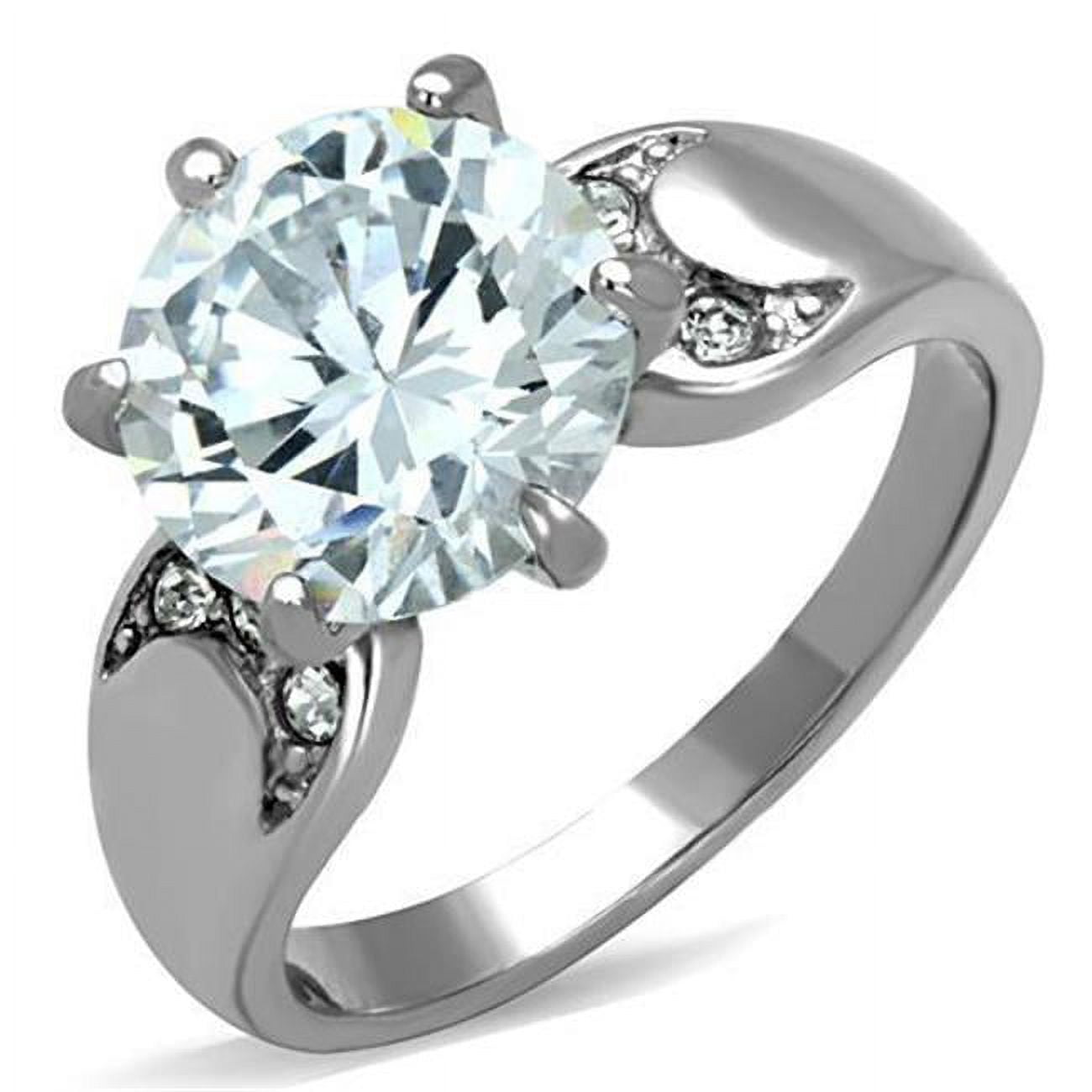 TK1536-8 Women High Polished Stainless Steel Ring with AAA Grade CZ in Clear - Size 8