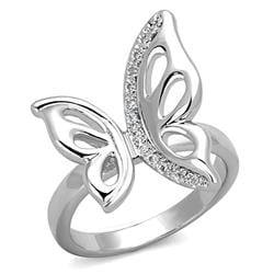 Women Rhodium Brass Ring with AAA Grade CZ in Clear - Size 6