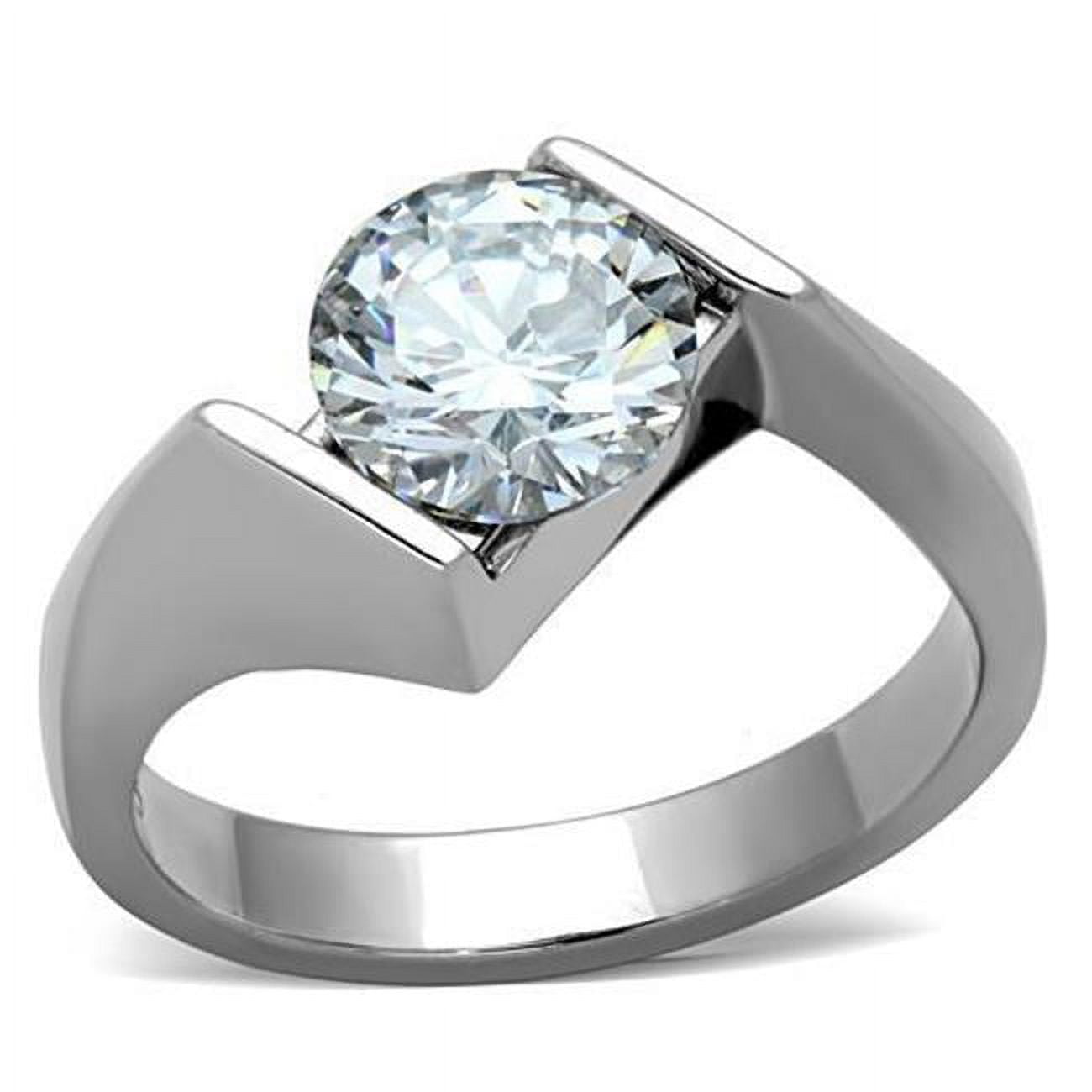 TK1538-5 Women High Polished Stainless Steel Ring with AAA Grade CZ in Clear - Size 5