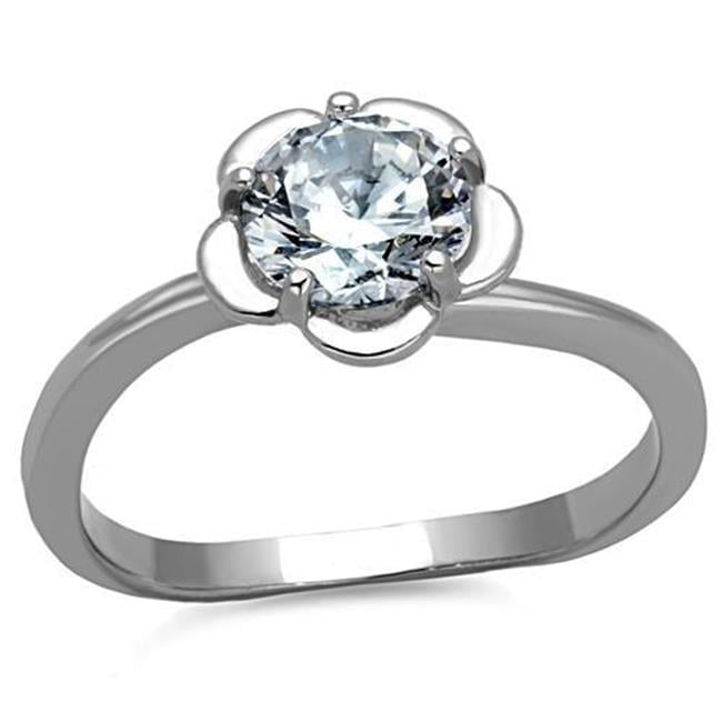 TK1540-7 Women High Polished Stainless Steel Ring with AAA Grade CZ in Clear - Size 7