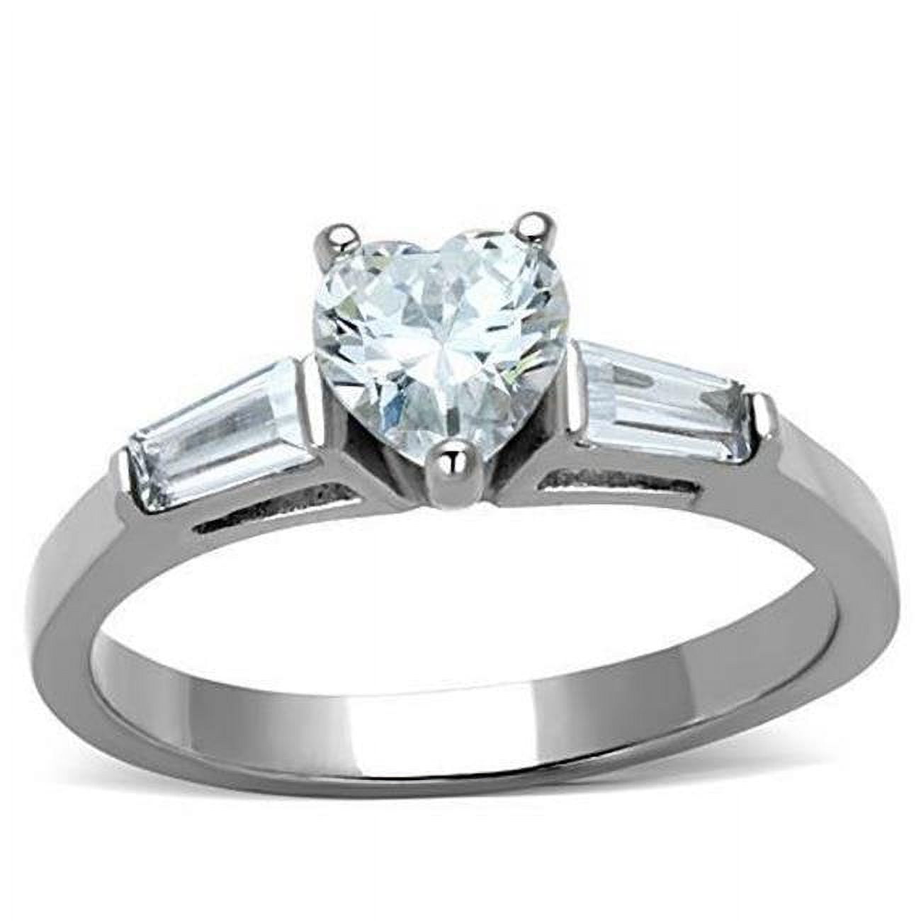 Women High Polished Stainless Steel Ring with AAA Grade CZ in Clear - Size 6