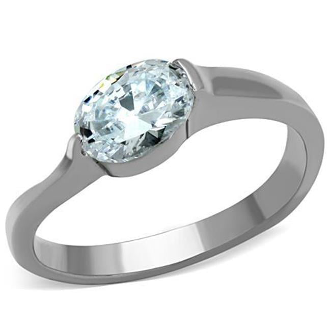 TK1542-7 Women High Polished Stainless Steel Ring with AAA Grade CZ in Clear - Size 7
