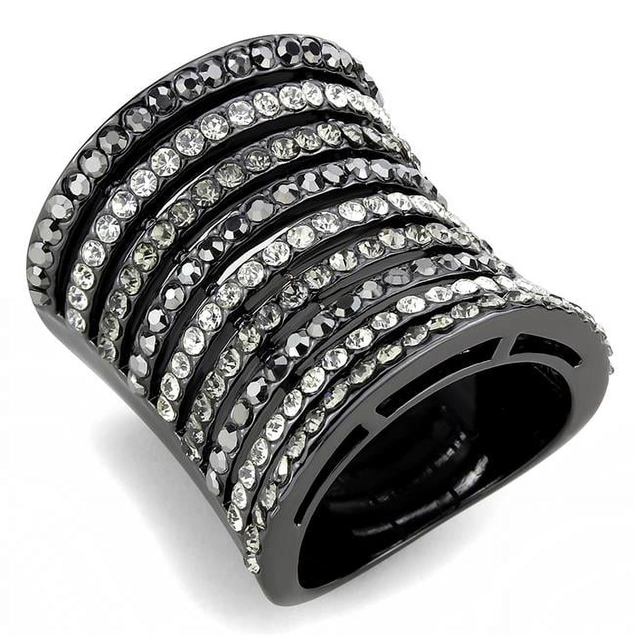 Women Ruthenium Brass Ring with Top Grade Crystal in Black Diamond - Size 9