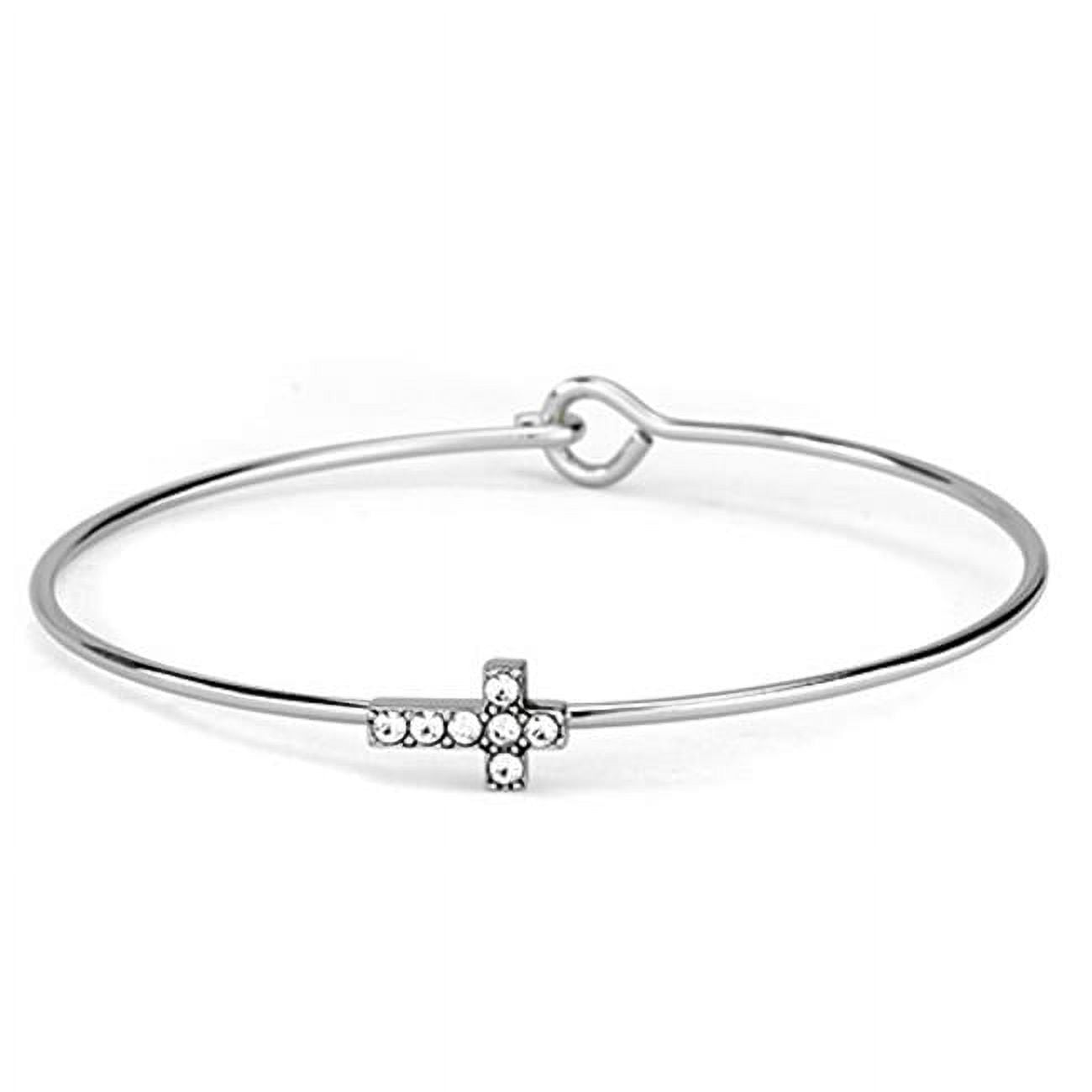 Women Rhodium Brass Bangle with Top Grade Crystal in Clear - 7.5 in.
