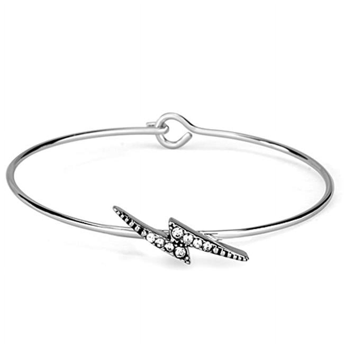 Women Rhodium Brass Bangle with Top Grade Crystal in Clear - 7 in.