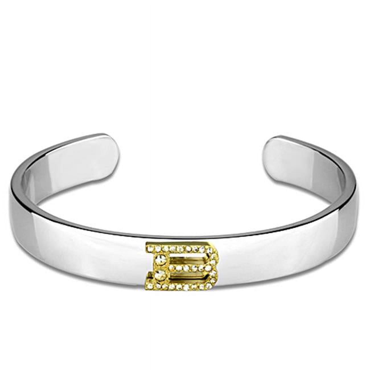 Women Reverse Two-Tone White Metal Bangle with Top Grade Crystal in Clear - 6.75 in.