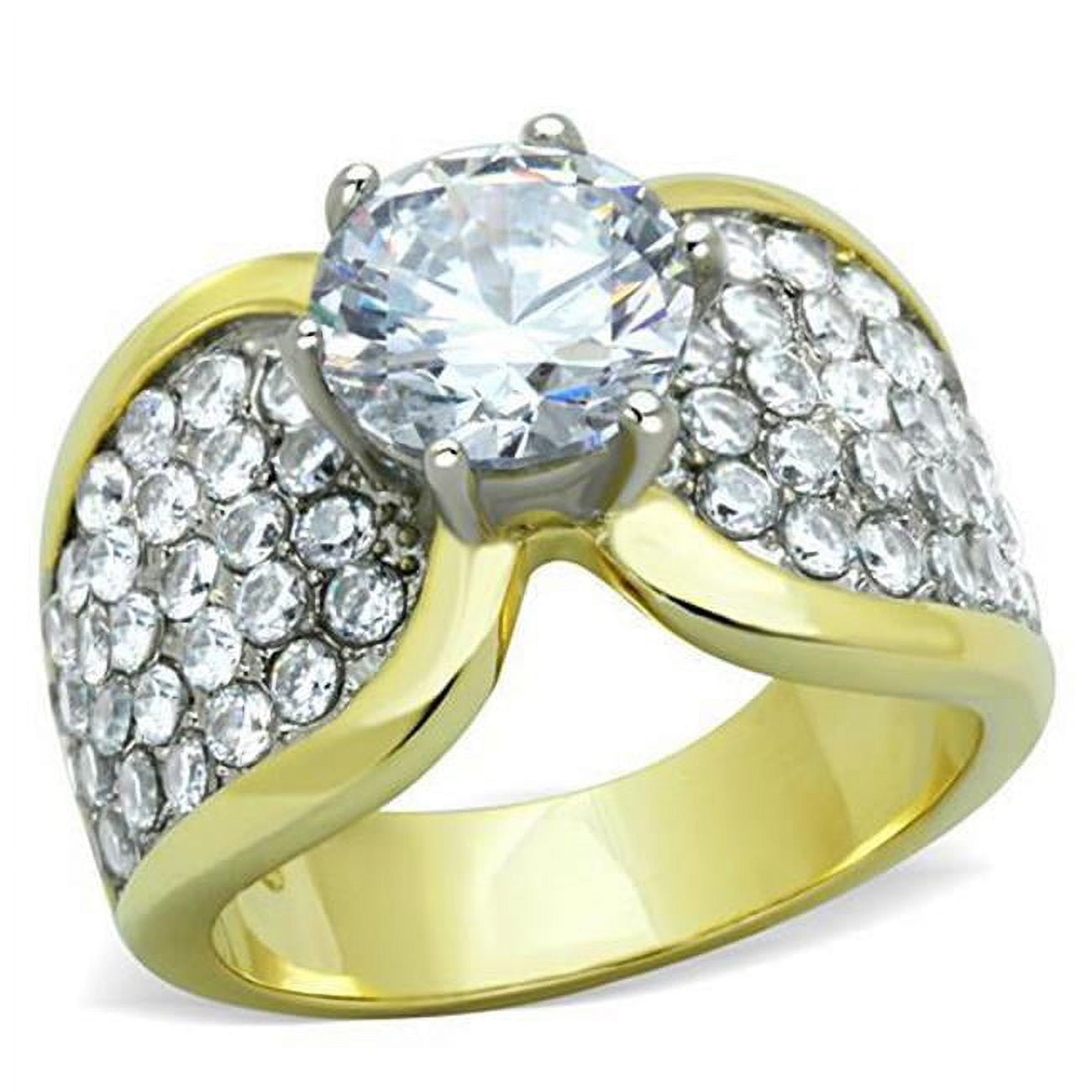 TK1547-6 Women Two-Tone IP Gold Stainless Steel Ring with AAA Grade CZ in Clear - Size 6